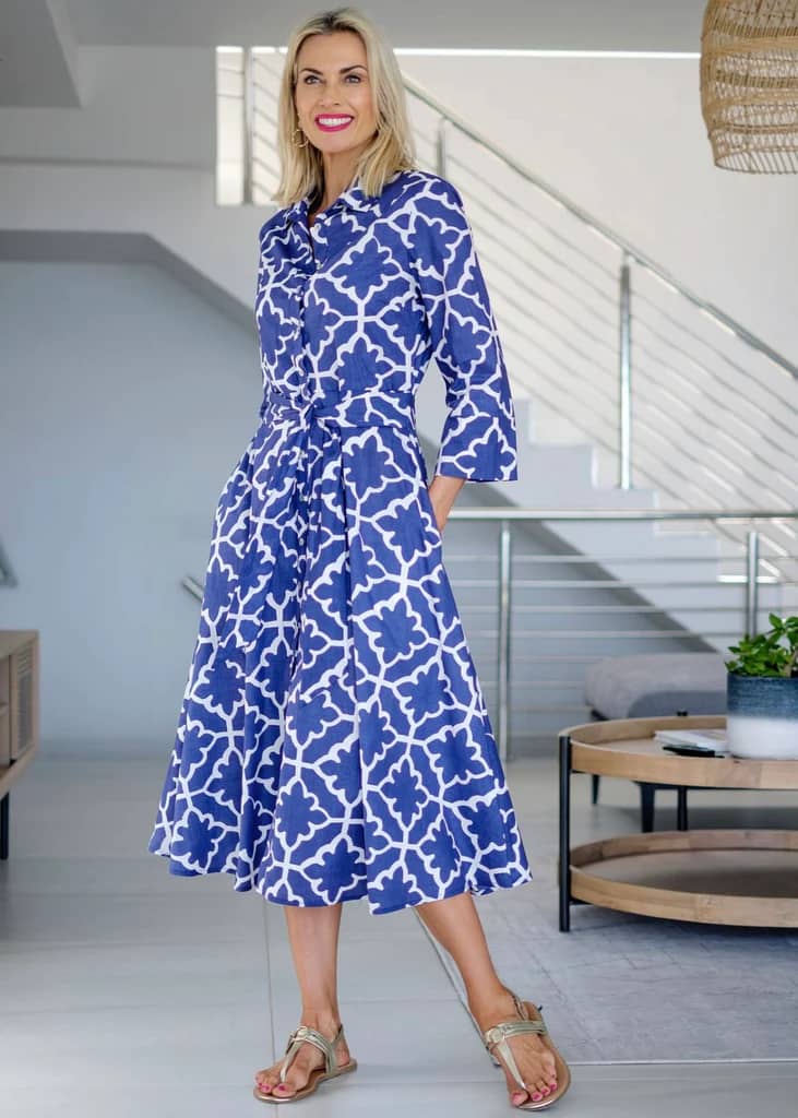 J-Lo Dress, Navy geometrical print - Image 3